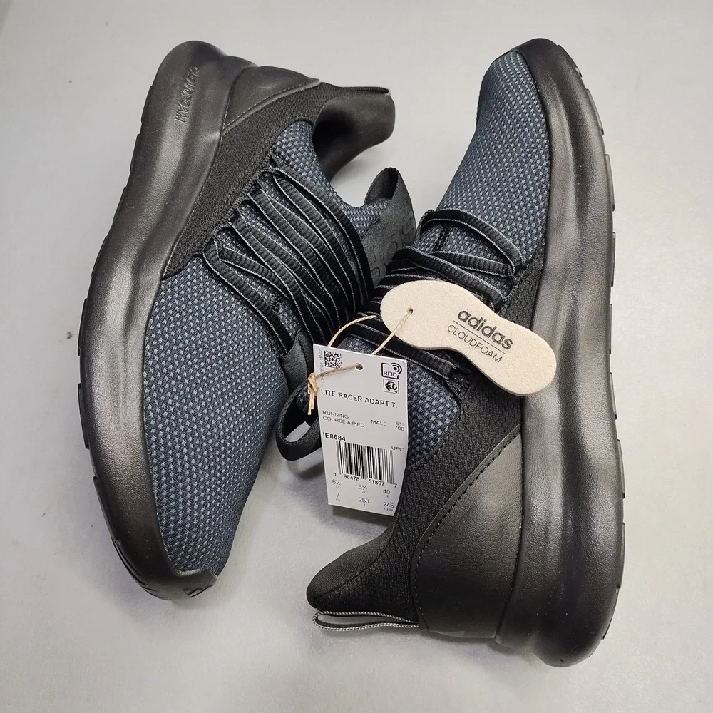 Adidas Lite Racer Adapt 7.0 Running Sneakers Mens Size 7W Black Slip On IE8684